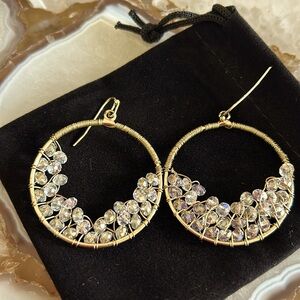 Iridescent Crystal Wrapped Hoop Earrings-Boutique